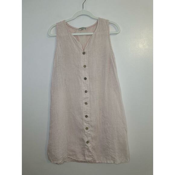 Terzo Millennio Womens Pink 100% Linen Sleeveless Lagenlook Button Dress Small - Picture 1 of 6